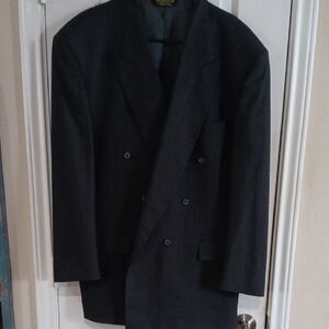 Pierre Balmain Charcoal Faint Banker Stripe Double-Breasted Blazer Vtg USA